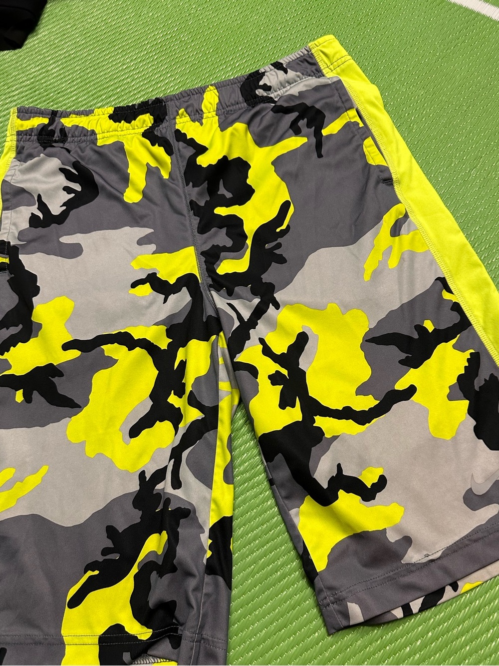 Nike Men’s Neon Yellow & Gray Camo Athletic Shorts